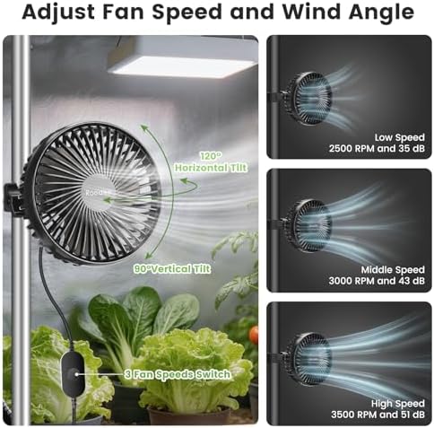 5" clip-on fan 2 units for grow tent, side view