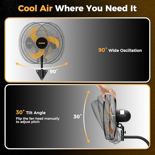 cammoo 18 inch wall mount fan oscillating, 600d on a desk or shelf