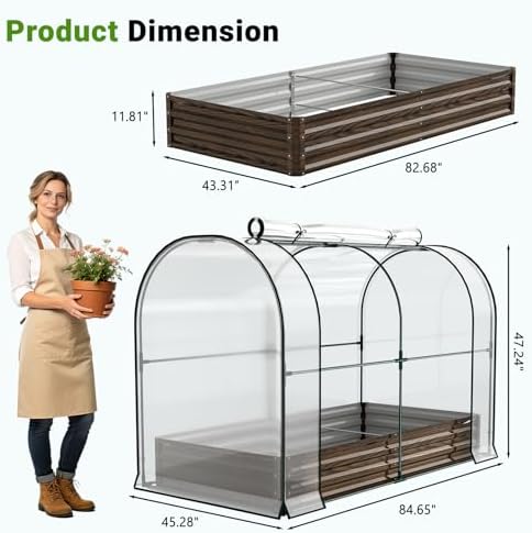 docred galvanized raised garden bed with pvc cover showing dimensions