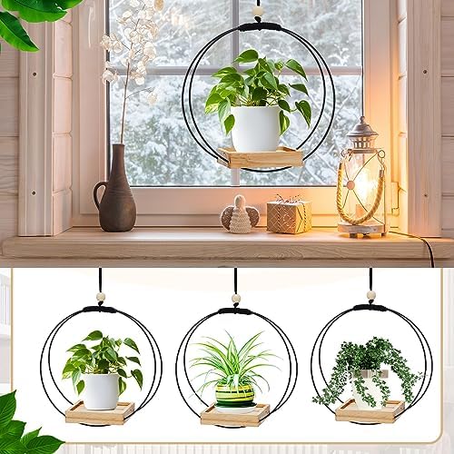 geelin 4 pcs hanging plant holder with wood, close-up detail