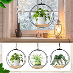 geelin 4 pcs hanging plant holder with wood, close-up detail