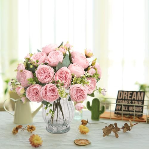 artificial peonies silk flowers in glass vase faux, package contents