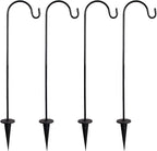 CALIDAKA 4 Pack Multi-Purpose Shepherds Hooks Outdoor Iron Shepherd Hook with Base Adjustable Heavy Duty Garden Hanging Stake for Lanterns Solar Light Plant Hanger Wedding Decor