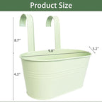 Balcony Hanging Planters Flower Pots, 10" Metal Flower Pots for Outdoor Balcony Rails, Fence Pot Hanging Plant Holders with Detachable Hooks for Garden Patio Yard Decor (Mint Green, 8Pcs)