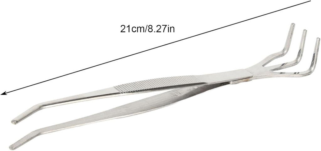 Fdit Bonsai Root Rake Tweezers, Stainless Steel 2 in 1 Precision Repotting Tool with Smooth Rounded Tips Ergonomic Non Slip Grip for Bonsai Care Silver 24.5 cm 1 Piece