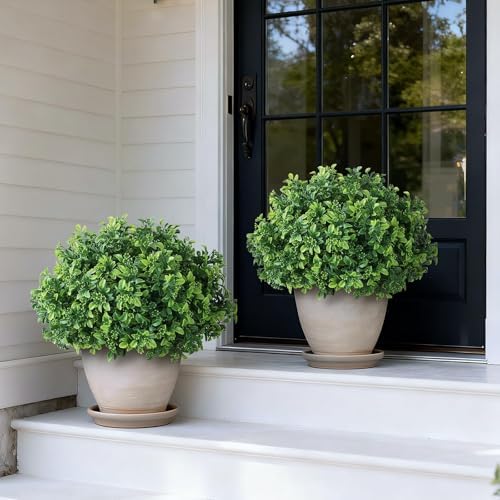 2 sets artificial boxwood topiary ball trees for shown in use