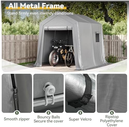 aoxun 6x8x7 ft outdoor portable storage shed tent, close-up detail
