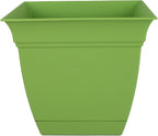 The HC Companies Eclipse Square Plastic Planter w/Attached Saucer - Outdoor & Indoor Plant Pot with Drainage Holes - Lightweight, UV-Resistant Plastic Pots for Plants (10" Peridot Green, Pack of 1)