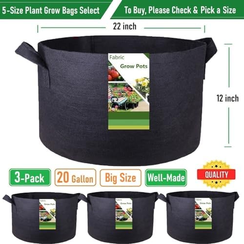 20 gallon thickened plant grow bags large (22x12, side view