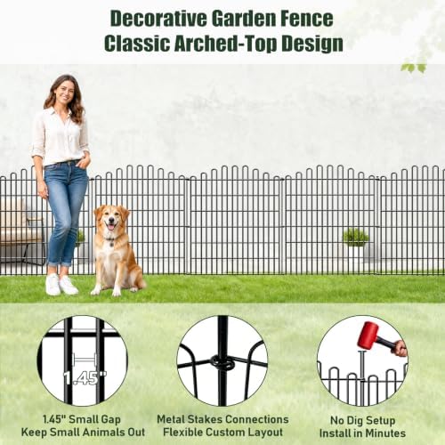 10 panels no dig decorative garden fence, dog showing dimensions