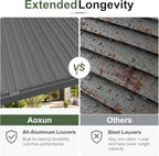 aoxun louvered pergola 12x20 all-aluminum, waterproof curtains and showing dimensions
