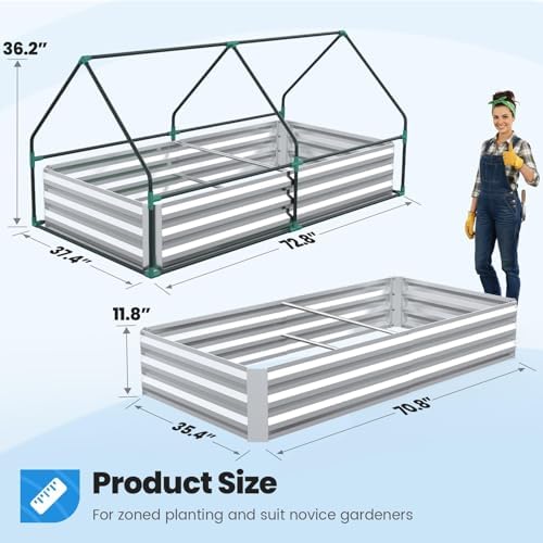 quictent 6x3x1ft galvanized raised garden bed with cover showing dimensions