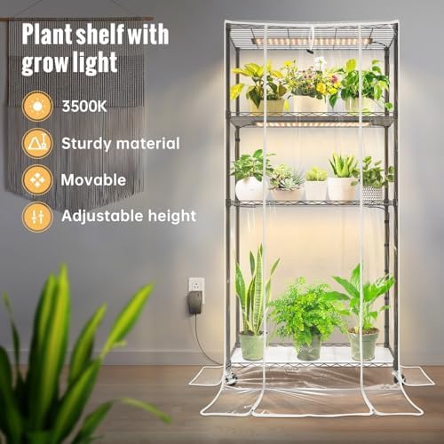 indoor greenhouse with grow light,4-tier plant shelf, 30x14x59in, close-up detail