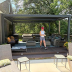 purple leaf louvered pergola 13' x 15' outdoor shown in use