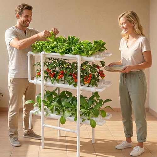 vevor hydroponics growing system kit, 3-tier 108 sites, front angle view