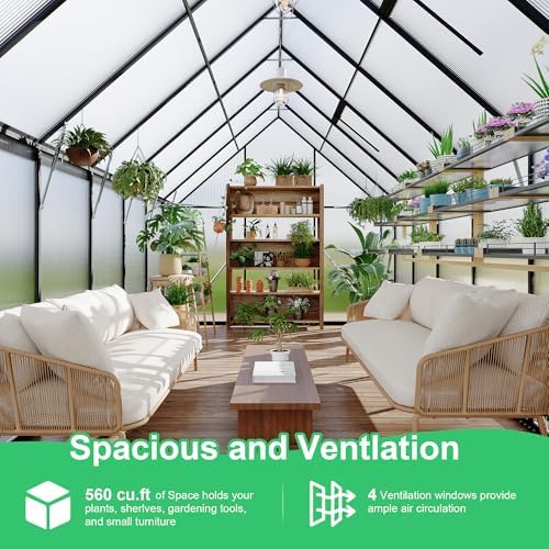 8'x14' aluminum greenhouses kit for outdoors, polycarbonate greenhouse, close-up detail