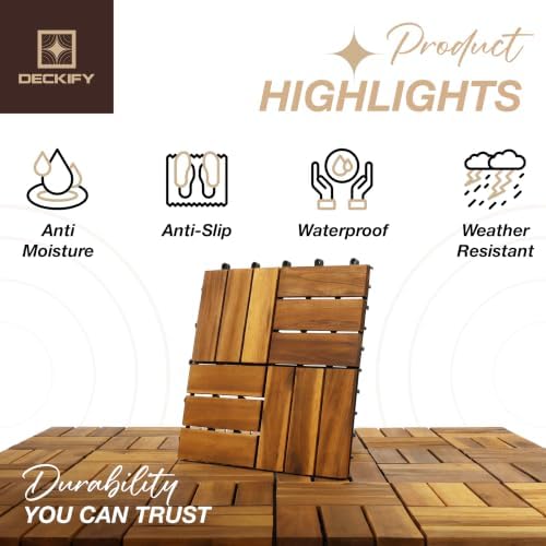 9-piece acacia wood interlocking deck tiles, golden teak, view 11
