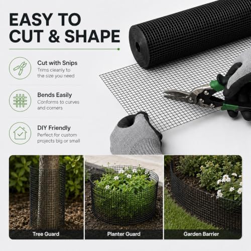 GoldPeak Black Hardware Cloth 1/2 Inch Mesh 48 Inch x 100 Foot 19 Gauge | Vinyl Coated Welded Wire Mesh Roll Chicken Wire Fencing Garden Fence Tree Guard Hardware Mesh Wire Fence Roll