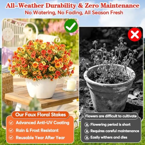 27.5" artificial topiary fall flowers w/stake for fall, side view