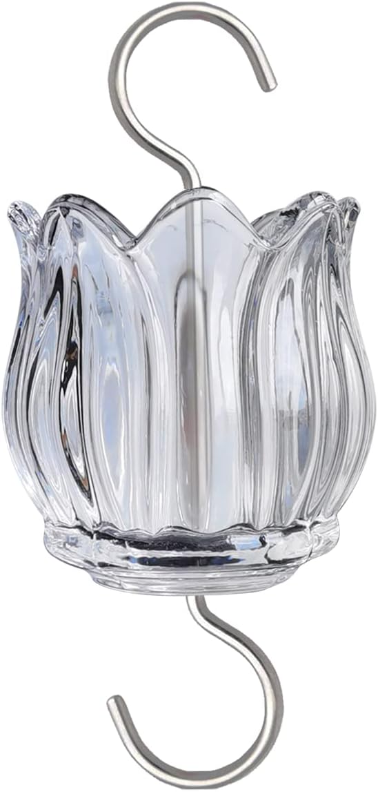 3oz Glass Ant Moat for Hummingbird Feeder, Clear Tulip Insect Guard | Stainless Hooks, Floral Buffer, Nectar Protector, Water Barrier Blocking Bugs, 3 Ounce/90ml Capacity