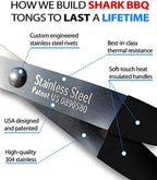 Grill Tongs - 17 inch Black. Professional steak grilling utensil. Long reach Barbeque Grilling Tongs. Ideal for steak, fish, burger, and sausage