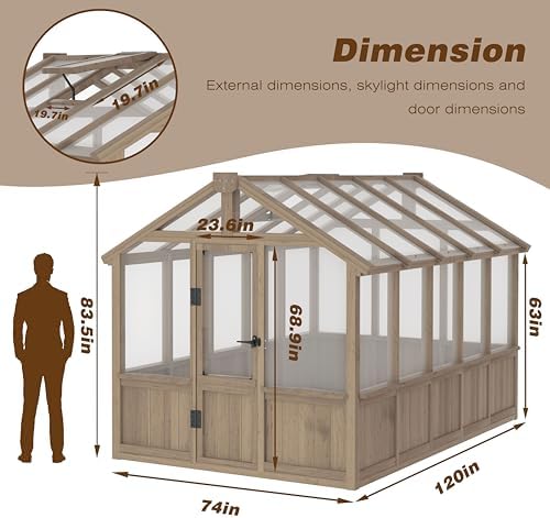 mupater 6'x10' wooden greenhouse for outdoor, heavy duty shown in use