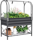 outsunny raised garden bed with cover and storage, main product view