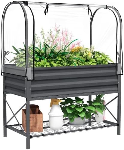 outsunny raised garden bed with cover and storage, main product view