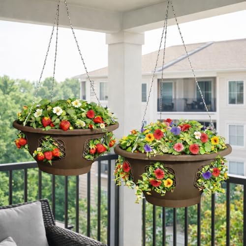 ultimate hanging baskets - strawberry, tomato, flower, and, front angle view