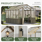 aoxun 8x10 ft wooden greenhouse for outdoors, 6mm, side view
