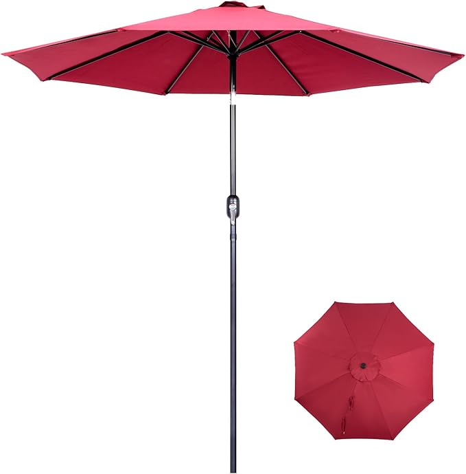 Backyard Expressions 9 ft. Patio Umbrella, Market Table Umbrella w/Tilt and Crank, 8 Ribs