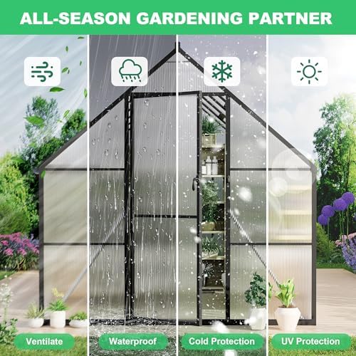 8'x14' aluminum greenhouses kit for outdoors, polycarbonate greenhouse, side view