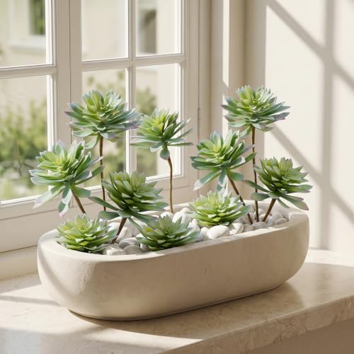 large artificial succulent plants, 20.8-inch gray-green spiky rosettes, side view