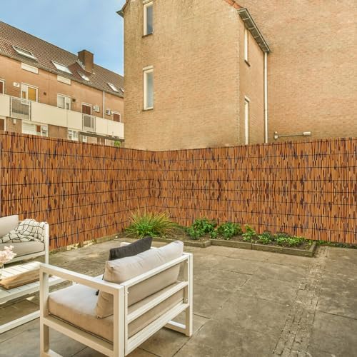 koiueyw bamboo reed fencing, light russet bamboo fence, side view