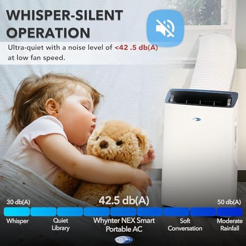 whynter dual hose smart portable air conditioner, 14000, side view