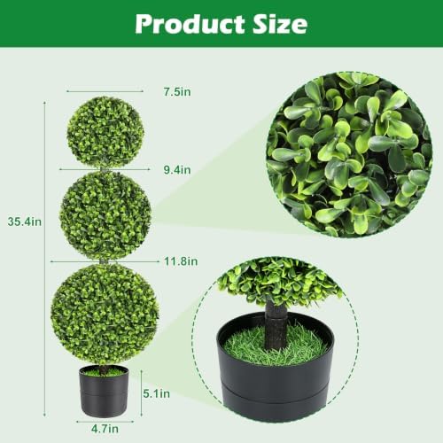 3ft realistic artificial boxwood triple ball topiary tree shown in use