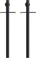 Solus 7-Foot Direct Burial Lamp Post – Outdoor Aluminum Light Pole with Decorative Cross Arm, Dusk-to-Dawn Sensor & 120V Outlet, Fits 3" Fixtures, Made in USA – Black/Bronze/White, (Black, Set of 2)