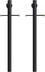 Solus 7-Foot Direct Burial Lamp Post – Outdoor Aluminum Light Pole with Decorative Cross Arm, Dusk-to-Dawn Sensor & 120V Outlet, Fits 3" Fixtures, Made in USA – Black/Bronze/White, (Black, Set of 2)