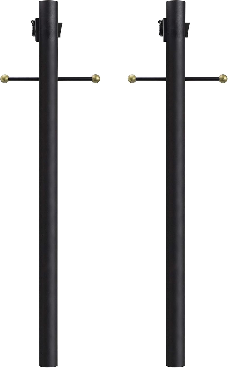 Solus 7-Foot Direct Burial Lamp Post – Outdoor Aluminum Light Pole with Decorative Cross Arm, Dusk-to-Dawn Sensor & 120V Outlet, Fits 3" Fixtures, Made in USA – Black/Bronze/White, (Black, Set of 2)