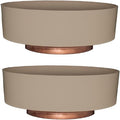 The HC Companies 8 Inch Round Plastic Succulent Capri Bowl Decorative Indoor Flower Succulent Planter Pot with Drain Plug Hole, Artisan Taupe with Copper Bottom Color (2 Pack)