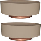 The HC Companies 8 Inch Round Plastic Succulent Capri Bowl Decorative Indoor Flower Succulent Planter Pot with Drain Plug Hole, Artisan Taupe with Copper Bottom Color (2 Pack)