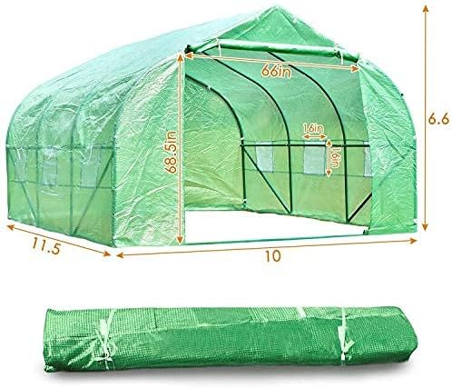 green house(12'x10'x7'),heavy duty walk in outdoor gardening greenhouse shown in use