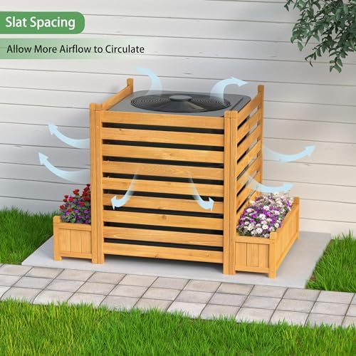 gdlf air conditioner fence, outdoor wood ac unit, close-up detail