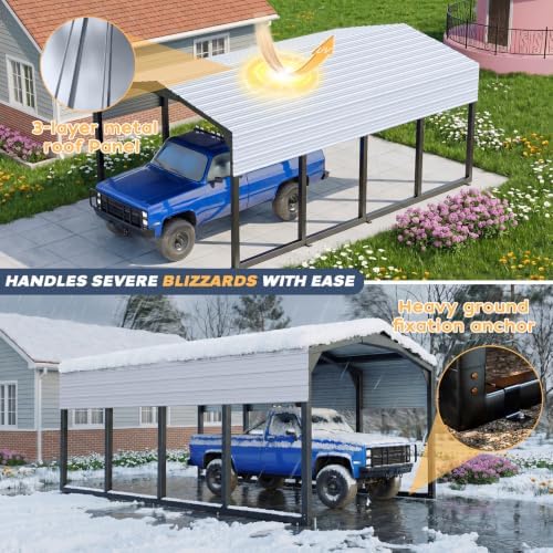 military-grade metal carport 12x20 ft, heavy- duty galvanized shown in use