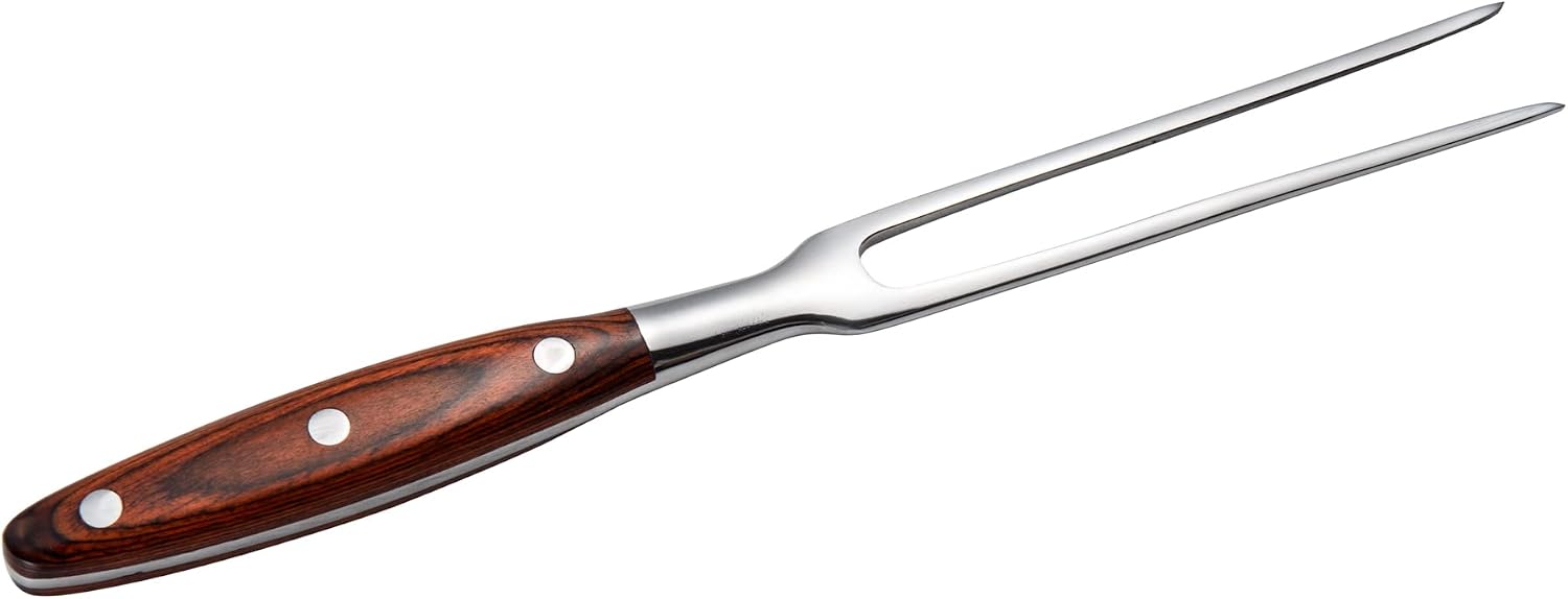 IMEEA 11.6 Inch Meat Carving Fork Stainless Steel Two Prong Fork with Wooden Handle BBQ Meat Fork for Turkey, Chicken, Beef, Roasting and Serving