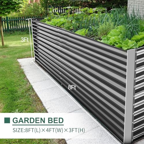 land guard 8x4x3ft rectangular galvanized raised garden beds, side view