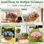 Halatool 6 Pack 14 Inch Coconut Liners for Hanging Baskets Replacement | 100% Natural Coco Coir Fiber, Breathable Round Coco Liners for Planters, Flowers, Balcony, Garden, Patio, Porch, Home Decor