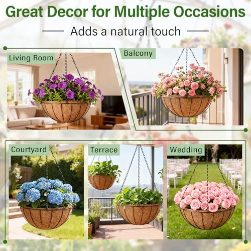 Halatool 6 Pack 14 Inch Coconut Liners for Hanging Baskets Replacement | 100% Natural Coco Coir Fiber, Breathable Round Coco Liners for Planters, Flowers, Balcony, Garden, Patio, Porch, Home Decor