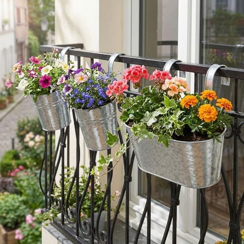 hanging flower pots planters for outdoor, silver, package contents