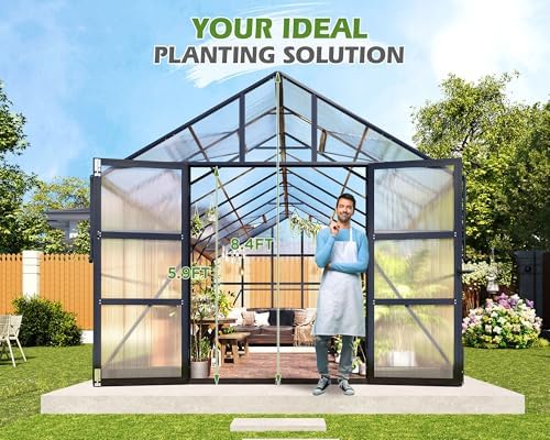 amerlife 10x12 ft polycarbonate greenhouse with 4 roof, close-up detail